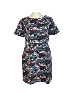 Emily & Fin Circus Tent Print Dress Blue Red M Retro Twee Indie Coquette Wiggle